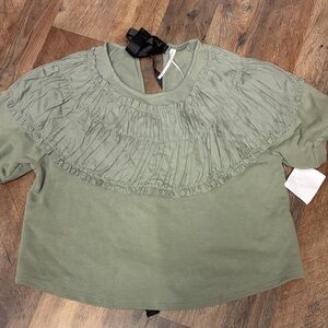 Anthropologie Olive Ruffled Blouse
